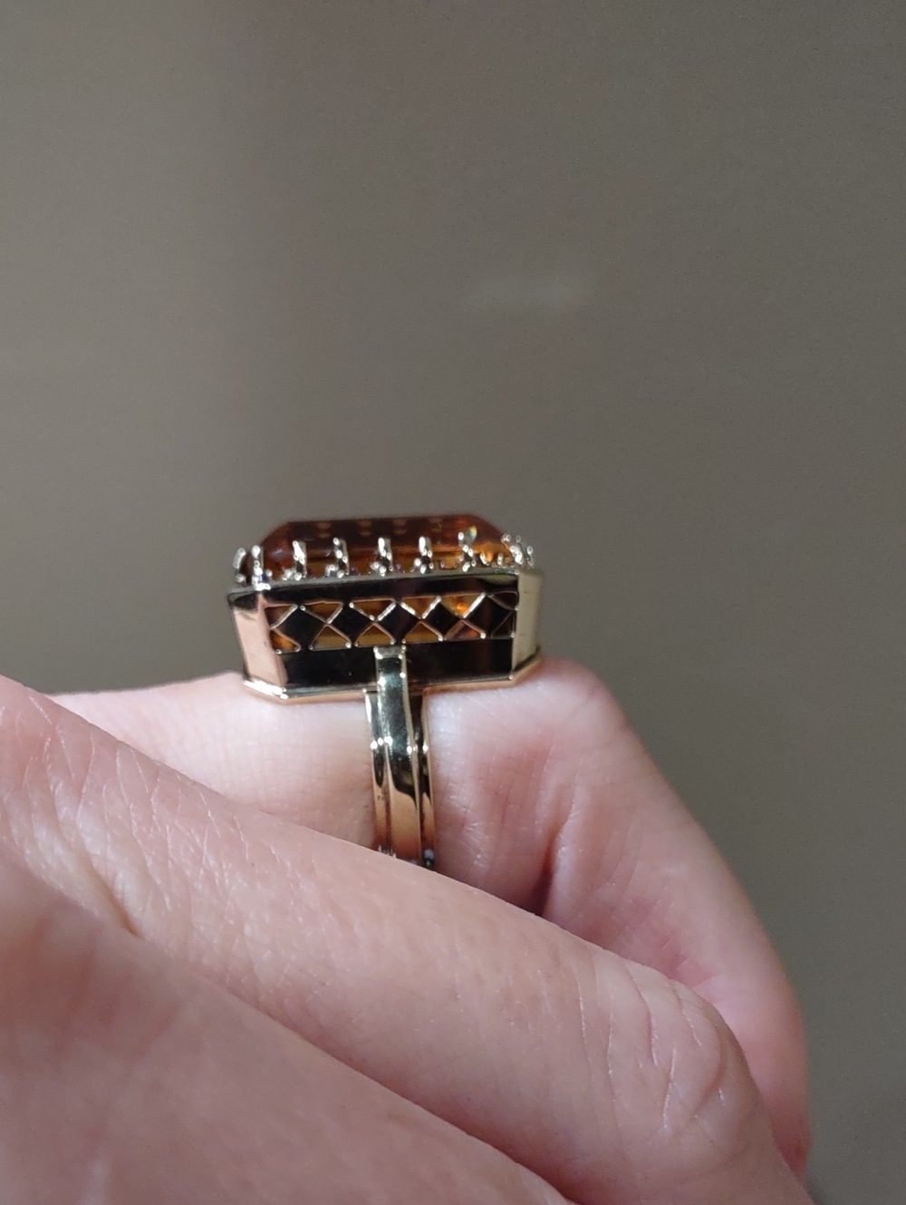 Citrine 14kt Yellow Gold Emerald-Cut Ring 15 Carat Stone Appraisal Natural Stone - Picture 3 of 12